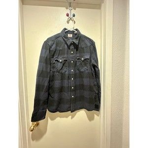 Levi’s Flannel Shirt Mens XL Black Plaid Western Snap Buttons